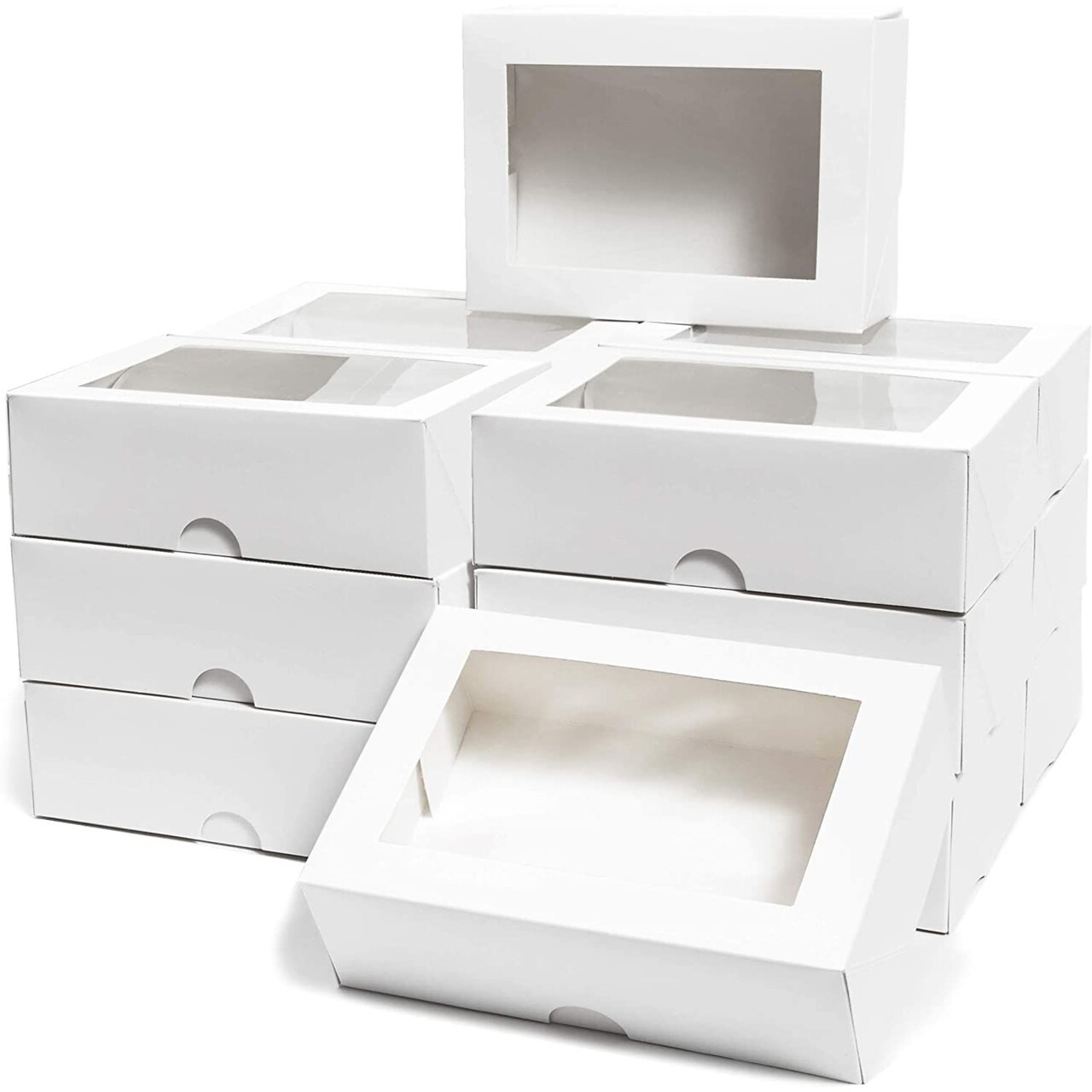 15 Pack Clear Lid Packaging Boxes with White Base for Treats, Cake, Pastries (8 x 3 x 6 In)